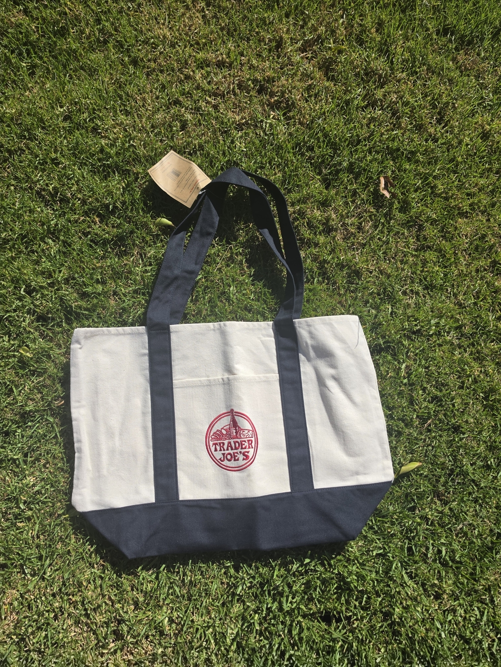 Trader Joe's Canvas Tote Bag in Natural and Navy